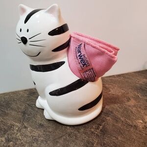 Ceramic kitty scrubbie holder 7.5” tall